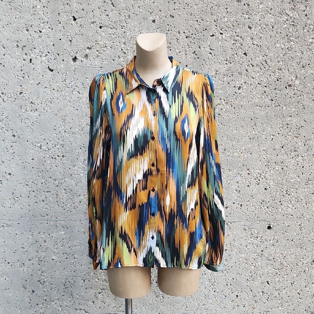 ESQUALO Multicolored Boxy Blouse with Notched Collar